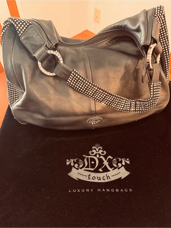 Black Leather Shoulder Bag with Swarovski Crystal-Trim Strap main image 2
